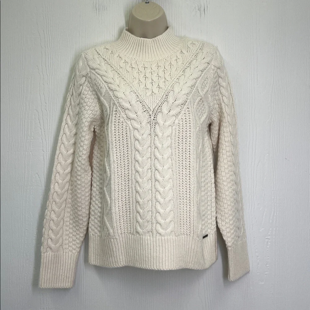 Abercrombie And Fitch - Soft Cream Mock Neck Cable Knit Sweater Size Small - Picture 2 of 10